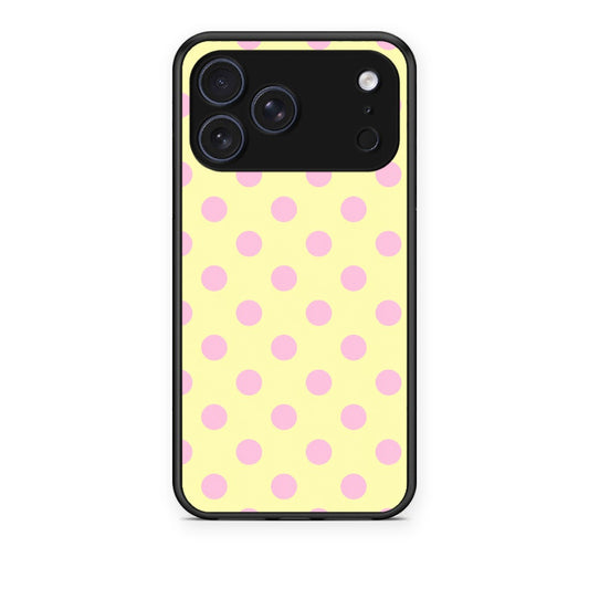 Θήκη iPhone 17 Pro Pink Polka Dots on Yellow από τη Smartfits με σχέδιο στο πίσω μέρος και μαύρο περίβλημα | iPhone 17 Pro Pink Polka Dots on Yellow case with colorful back and black bezels