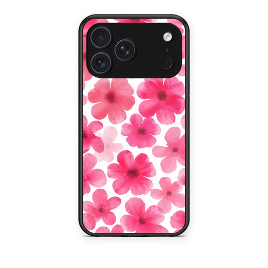 Θήκη iPhone 17 Pro Pink Watercolour Flowers on White από τη Smartfits με σχέδιο στο πίσω μέρος και μαύρο περίβλημα | iPhone 17 Pro Pink Watercolour Flowers on White case with colorful back and black bezels