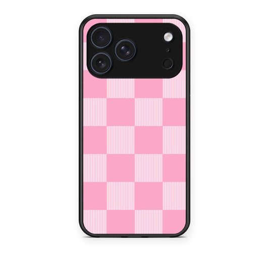 Θήκη iPhone 17 Pro Pink and White Striped Checks από τη Smartfits με σχέδιο στο πίσω μέρος και μαύρο περίβλημα | iPhone 17 Pro Pink and White Striped Checks case with colorful back and black bezels