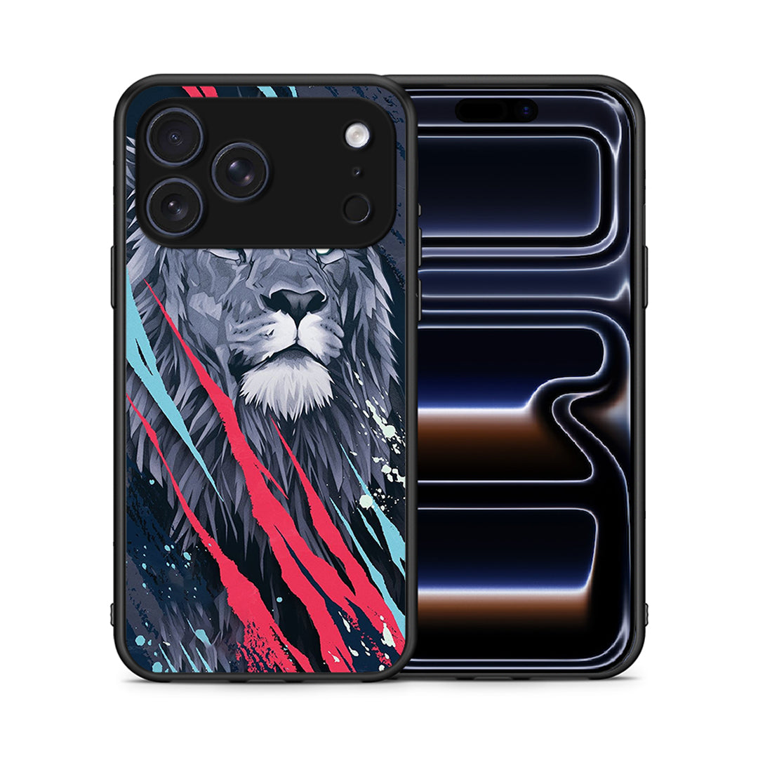 Θήκη iPhone 17 Pro Lion Designer PopArt από τη Smartfits με σχέδιο στο πίσω μέρος και μαύρο περίβλημα | iPhone 17 Pro Lion Designer PopArt case with colorful back and black bezels
