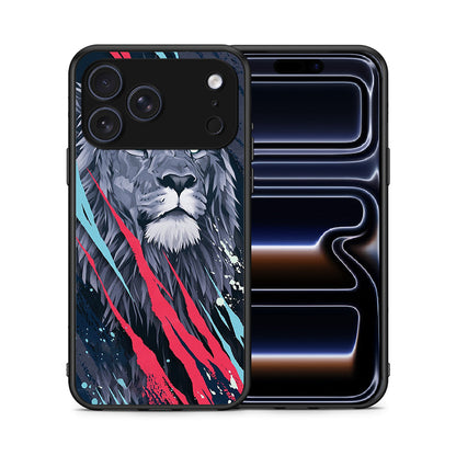 Θήκη iPhone 17 Pro Lion Designer PopArt από τη Smartfits με σχέδιο στο πίσω μέρος και μαύρο περίβλημα | iPhone 17 Pro Lion Designer PopArt case with colorful back and black bezels