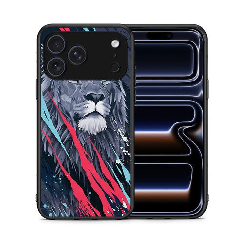 Θήκη iPhone 17 Pro Lion Designer PopArt από τη Smartfits με σχέδιο στο πίσω μέρος και μαύρο περίβλημα | iPhone 17 Pro Lion Designer PopArt case with colorful back and black bezels