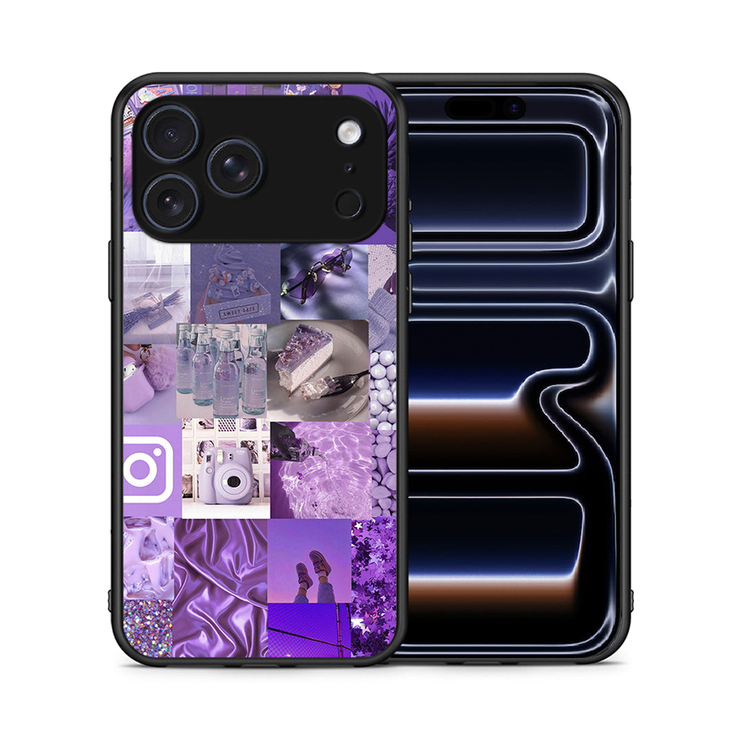 Θήκη iPhone 17 Pro Purple Aesthetic Collage από τη Smartfits με σχέδιο στο πίσω μέρος και μαύρο περίβλημα | iPhone 17 Pro Purple Aesthetic Collage case with colorful back and black bezels