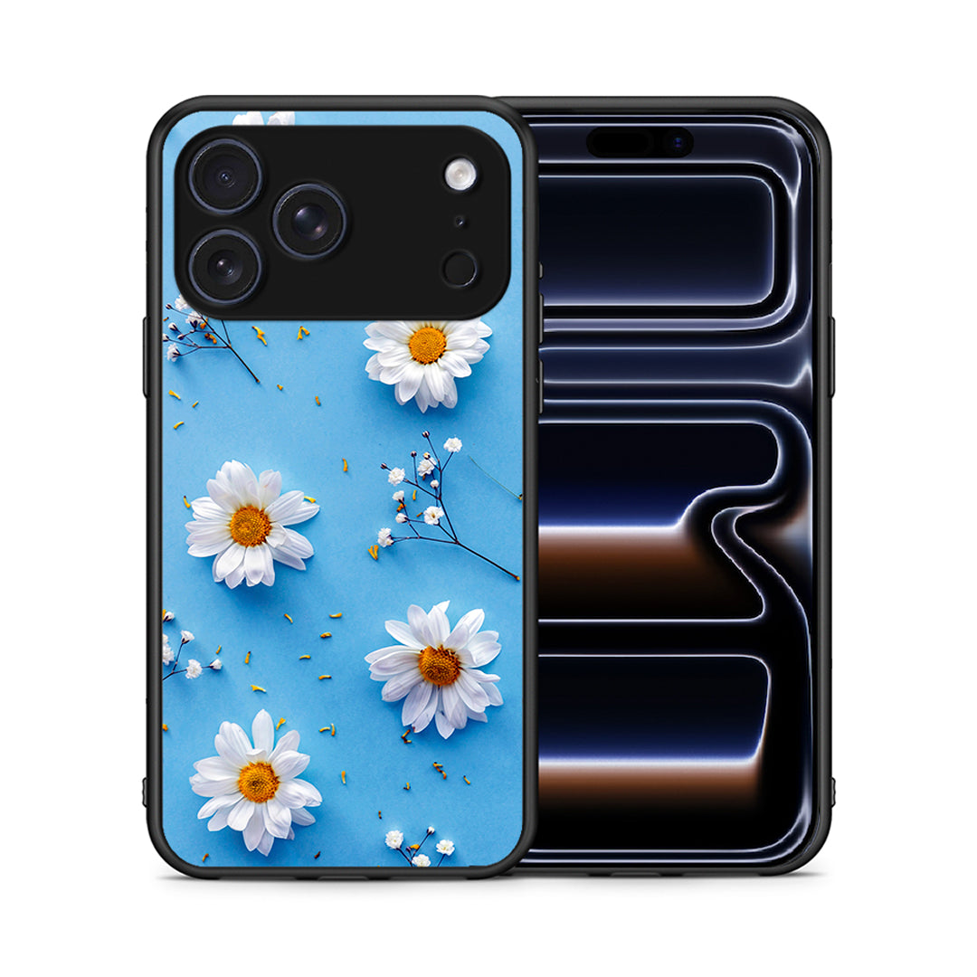 Θήκη iPhone 17 Pro Real Daisies από τη Smartfits με σχέδιο στο πίσω μέρος και μαύρο περίβλημα | iPhone 17 Pro Real Daisies case with colorful back and black bezels