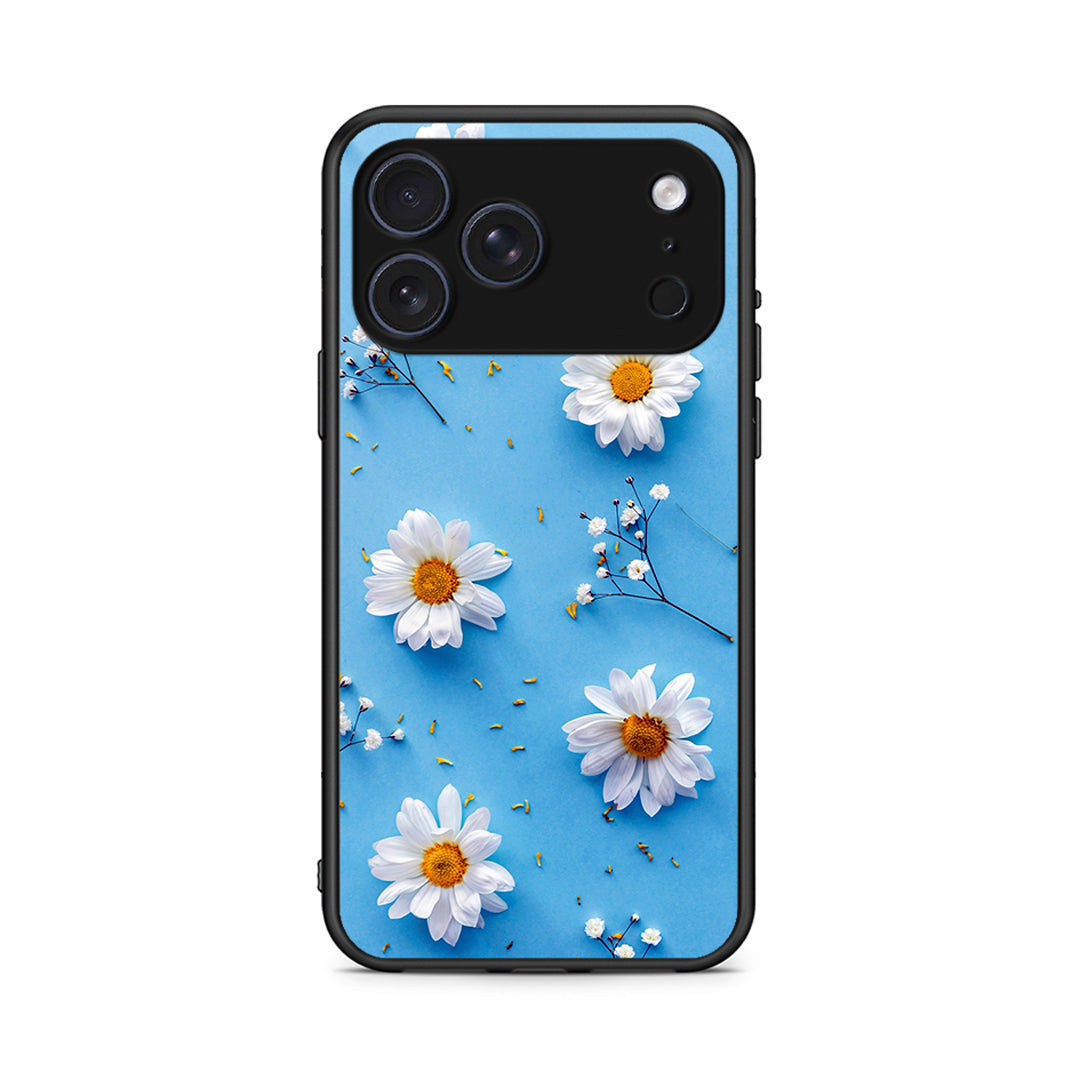 iPhone 17 Pro Real Daisies θήκη από τη Smartfits με σχέδιο στο πίσω μέρος και μαύρο περίβλημα | Smartphone case with colorful back and black bezels by Smartfits