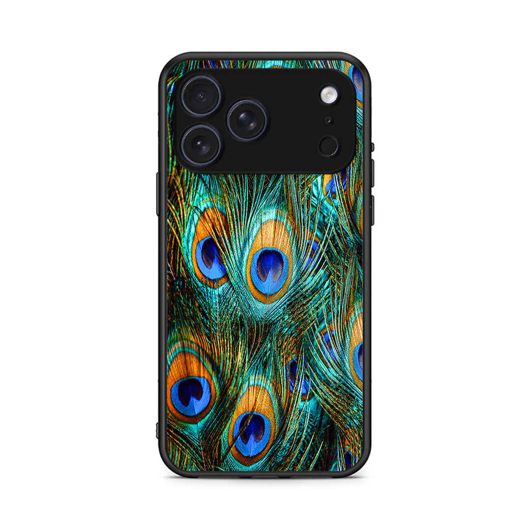 iPhone 17 Pro Real Peacock Feathers θήκη από τη Smartfits με σχέδιο στο πίσω μέρος και μαύρο περίβλημα | Smartphone case with colorful back and black bezels by Smartfits