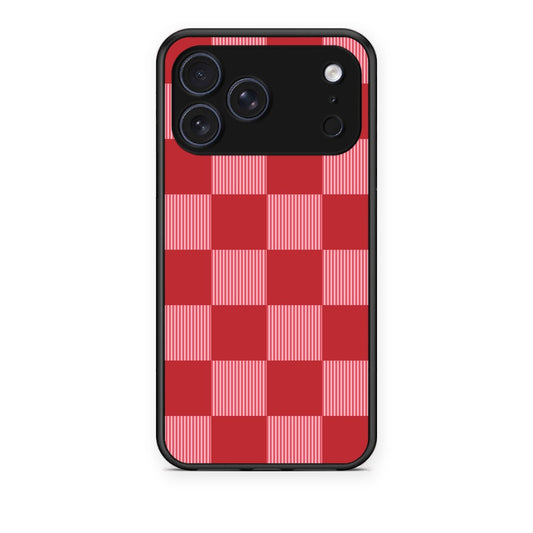 Θήκη iPhone 17 Pro Red and Pink Striped Checks από τη Smartfits με σχέδιο στο πίσω μέρος και μαύρο περίβλημα | iPhone 17 Pro Red and Pink Striped Checks case with colorful back and black bezels