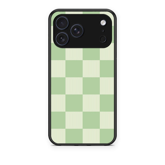 Θήκη iPhone 17 Pro Sage and Cream Striped Checks από τη Smartfits με σχέδιο στο πίσω μέρος και μαύρο περίβλημα | iPhone 17 Pro Sage and Cream Striped Checks case with colorful back and black bezels