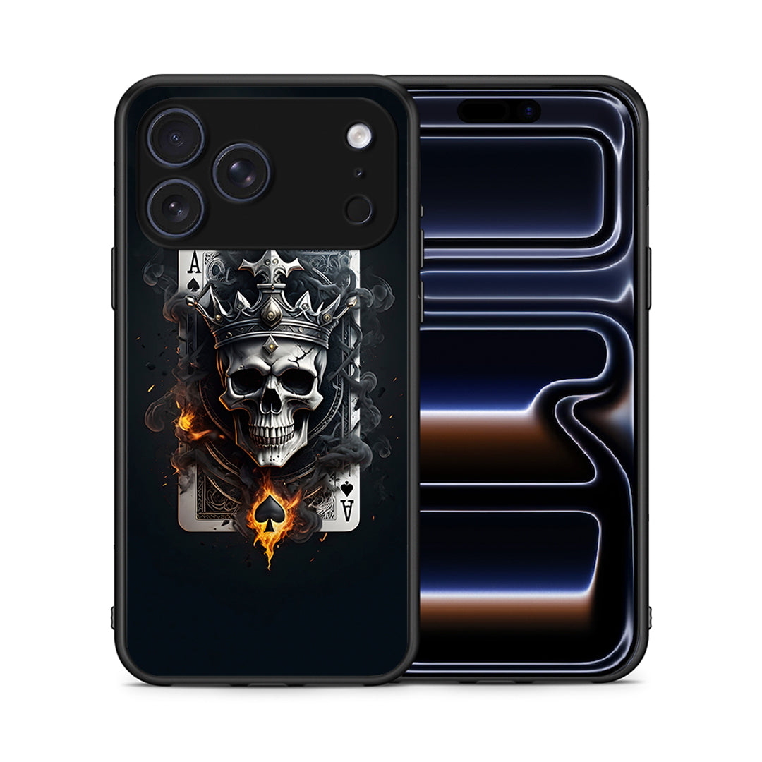 Θήκη iPhone 17 Pro Skull King Ace από τη Smartfits με σχέδιο στο πίσω μέρος και μαύρο περίβλημα | iPhone 17 Pro Skull King Ace case with colorful back and black bezels