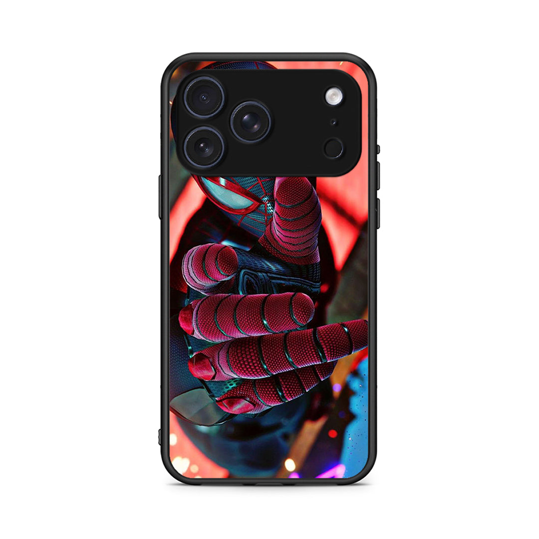 iPhone 17 Pro Spider Hand Θήκη από τη Smartfits με σχέδιο στο πίσω μέρος και μαύρο περίβλημα | Smartphone case with colorful back and black bezels by Smartfits