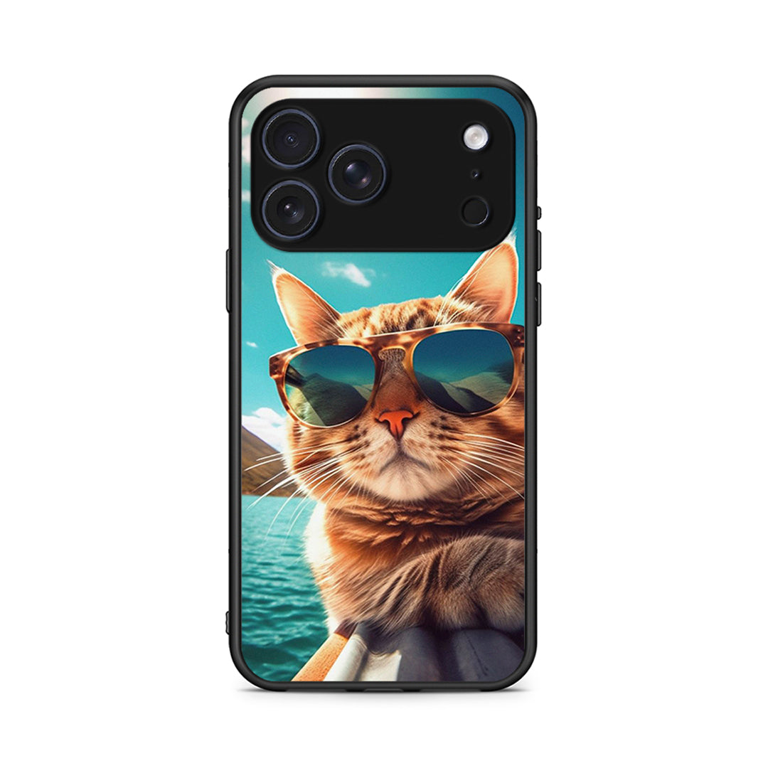 iPhone 17 Pro Summer Cat θήκη από τη Smartfits με σχέδιο στο πίσω μέρος και μαύρο περίβλημα | Smartphone case with colorful back and black bezels by Smartfits