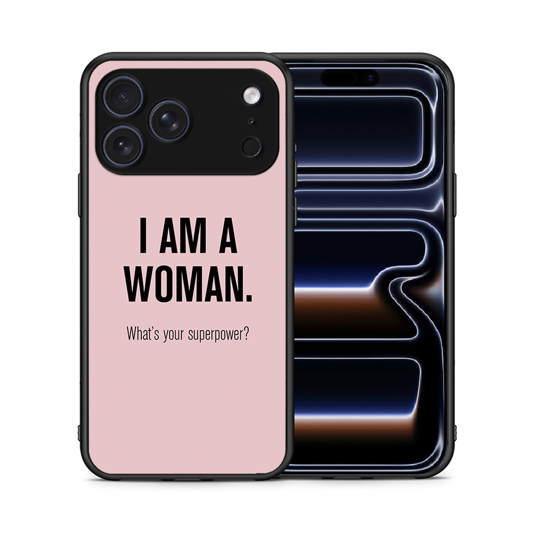 Θήκη iPhone 17 Pro Superpower Woman από τη Smartfits με σχέδιο στο πίσω μέρος και μαύρο περίβλημα | iPhone 17 Pro Superpower Woman case with colorful back and black bezels