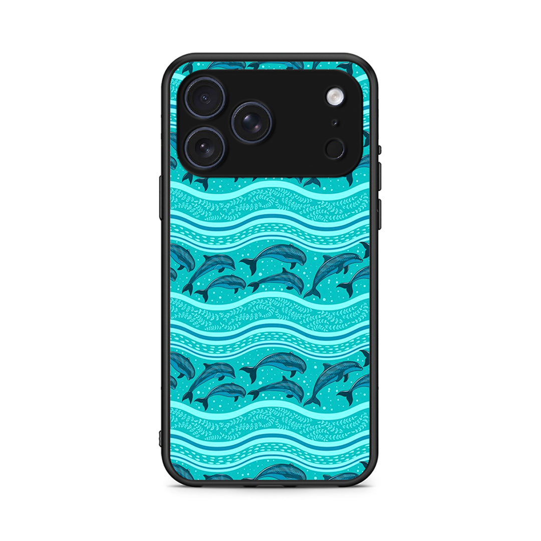 iPhone 17 Pro Swimming Dolphins θήκη από τη Smartfits με σχέδιο στο πίσω μέρος και μαύρο περίβλημα | Smartphone case with colorful back and black bezels by Smartfits