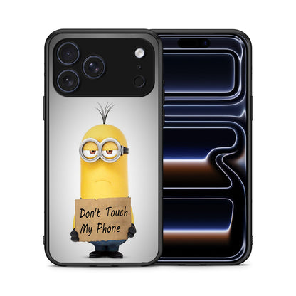 Θήκη iPhone 17 Pro Minion Text από τη Smartfits με σχέδιο στο πίσω μέρος και μαύρο περίβλημα | iPhone 17 Pro Minion Text case with colorful back and black bezels