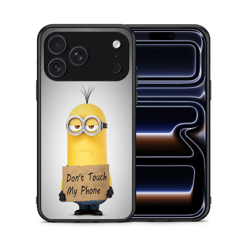 Θήκη iPhone 17 Pro Minion Text από τη Smartfits με σχέδιο στο πίσω μέρος και μαύρο περίβλημα | iPhone 17 Pro Minion Text case with colorful back and black bezels