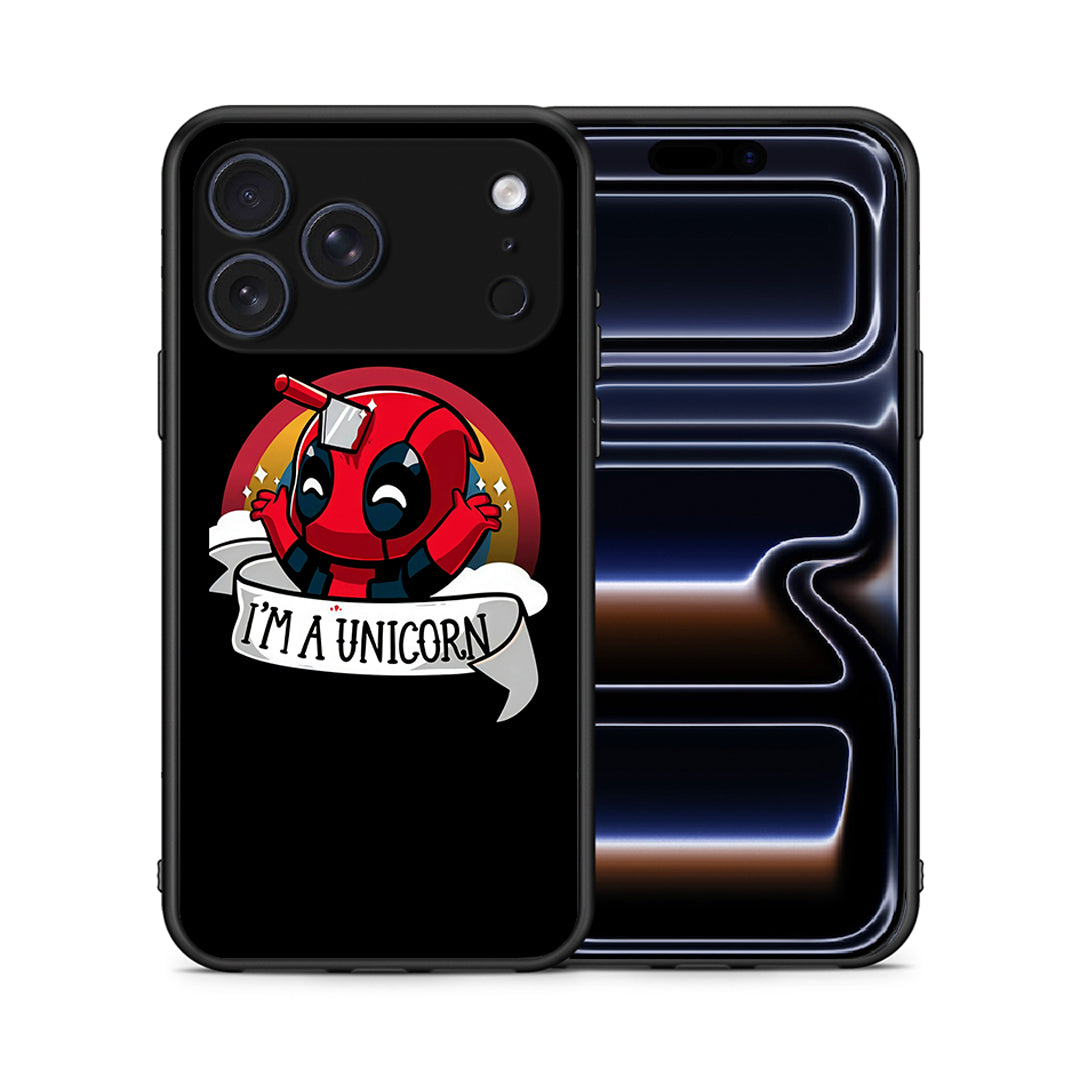 Θήκη iPhone 17 Pro Unicorn Deadpool από τη Smartfits με σχέδιο στο πίσω μέρος και μαύρο περίβλημα | iPhone 17 Pro Unicorn Deadpool case with colorful back and black bezels