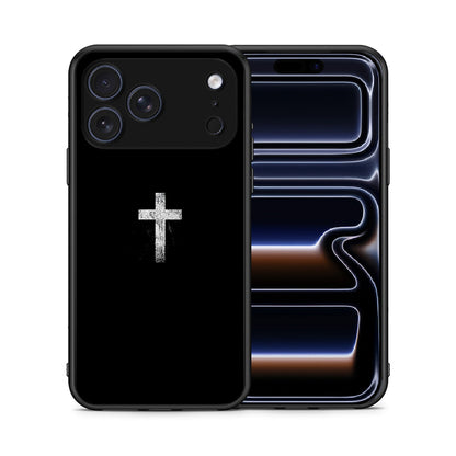 Θήκη iPhone 17 Pro White Cross από τη Smartfits με σχέδιο στο πίσω μέρος και μαύρο περίβλημα | iPhone 17 Pro White Cross case with colorful back and black bezels
