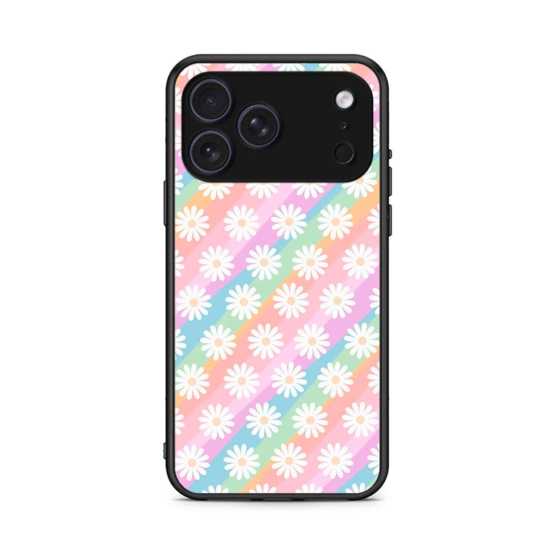 iPhone 17 Pro White Daisies θήκη από τη Smartfits με σχέδιο στο πίσω μέρος και μαύρο περίβλημα | Smartphone case with colorful back and black bezels by Smartfits