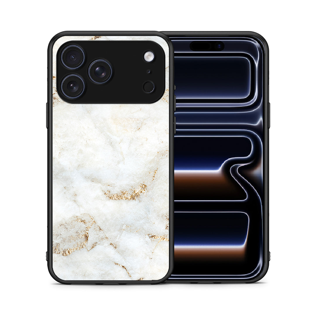 Θήκη iPhone 17 Pro White Gold Marble από τη Smartfits με σχέδιο στο πίσω μέρος και μαύρο περίβλημα | iPhone 17 Pro White Gold Marble case with colorful back and black bezels