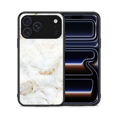 Θήκη iPhone 17 Pro White Gold Marble από τη Smartfits με σχέδιο στο πίσω μέρος και μαύρο περίβλημα | iPhone 17 Pro White Gold Marble case with colorful back and black bezels