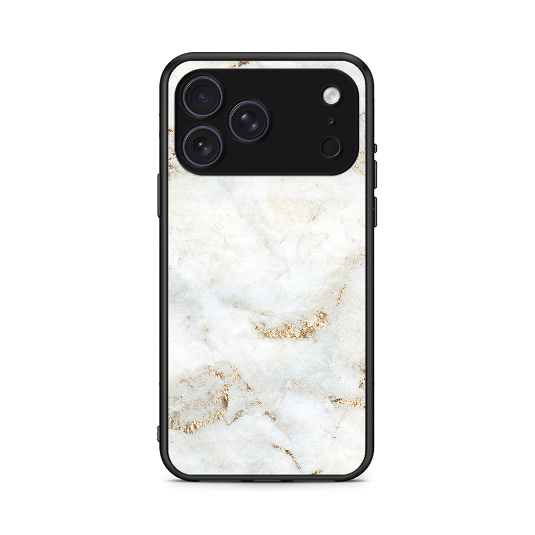 iPhone 17 Pro White Gold Marble θήκη από τη Smartfits με σχέδιο στο πίσω μέρος και μαύρο περίβλημα | Smartphone case with colorful back and black bezels by Smartfits