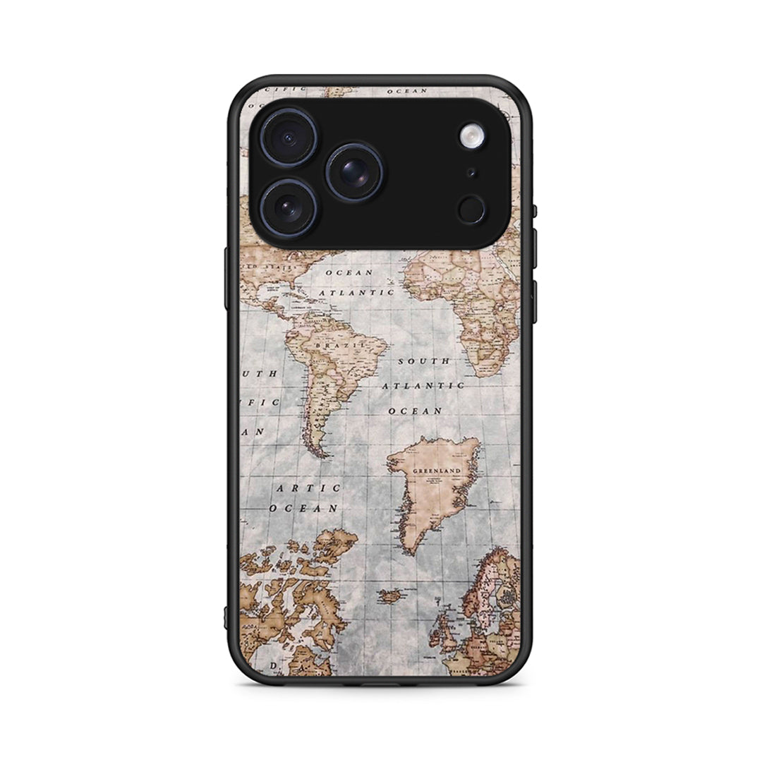 iPhone 17 Pro World Map Θήκη από τη Smartfits με σχέδιο στο πίσω μέρος και μαύρο περίβλημα | Smartphone case with colorful back and black bezels by Smartfits
