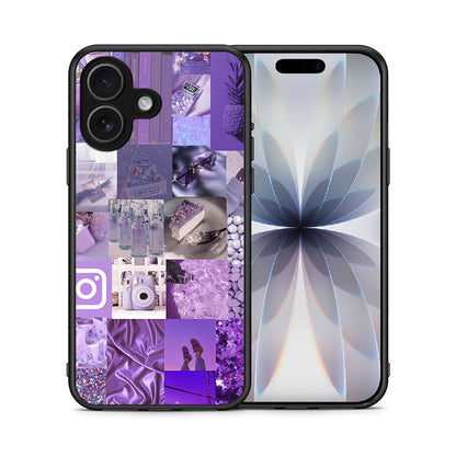 Θήκη iPhone 17 Purple Aesthetic Collage από τη Smartfits με σχέδιο στο πίσω μέρος και μαύρο περίβλημα | iPhone 17 Purple Aesthetic Collage case with colorful back and black bezels