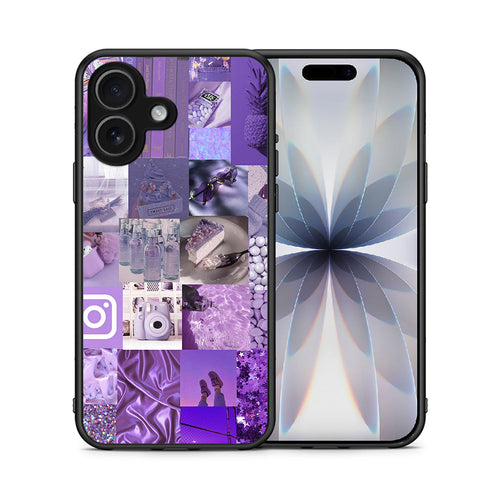 Θήκη iPhone 17 Purple Aesthetic Collage από τη Smartfits με σχέδιο στο πίσω μέρος και μαύρο περίβλημα | iPhone 17 Purple Aesthetic Collage case with colorful back and black bezels