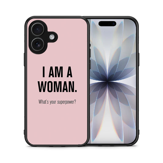Θήκη iPhone 17 Superpower Woman από τη Smartfits με σχέδιο στο πίσω μέρος και μαύρο περίβλημα | iPhone 17 Superpower Woman case with colorful back and black bezels