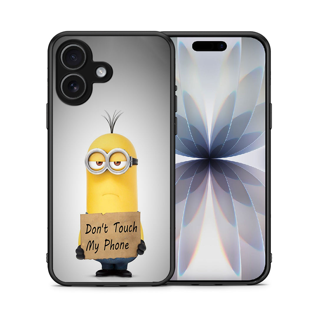 Θήκη iPhone 17 Minion Text από τη Smartfits με σχέδιο στο πίσω μέρος και μαύρο περίβλημα | iPhone 17 Minion Text case with colorful back and black bezels