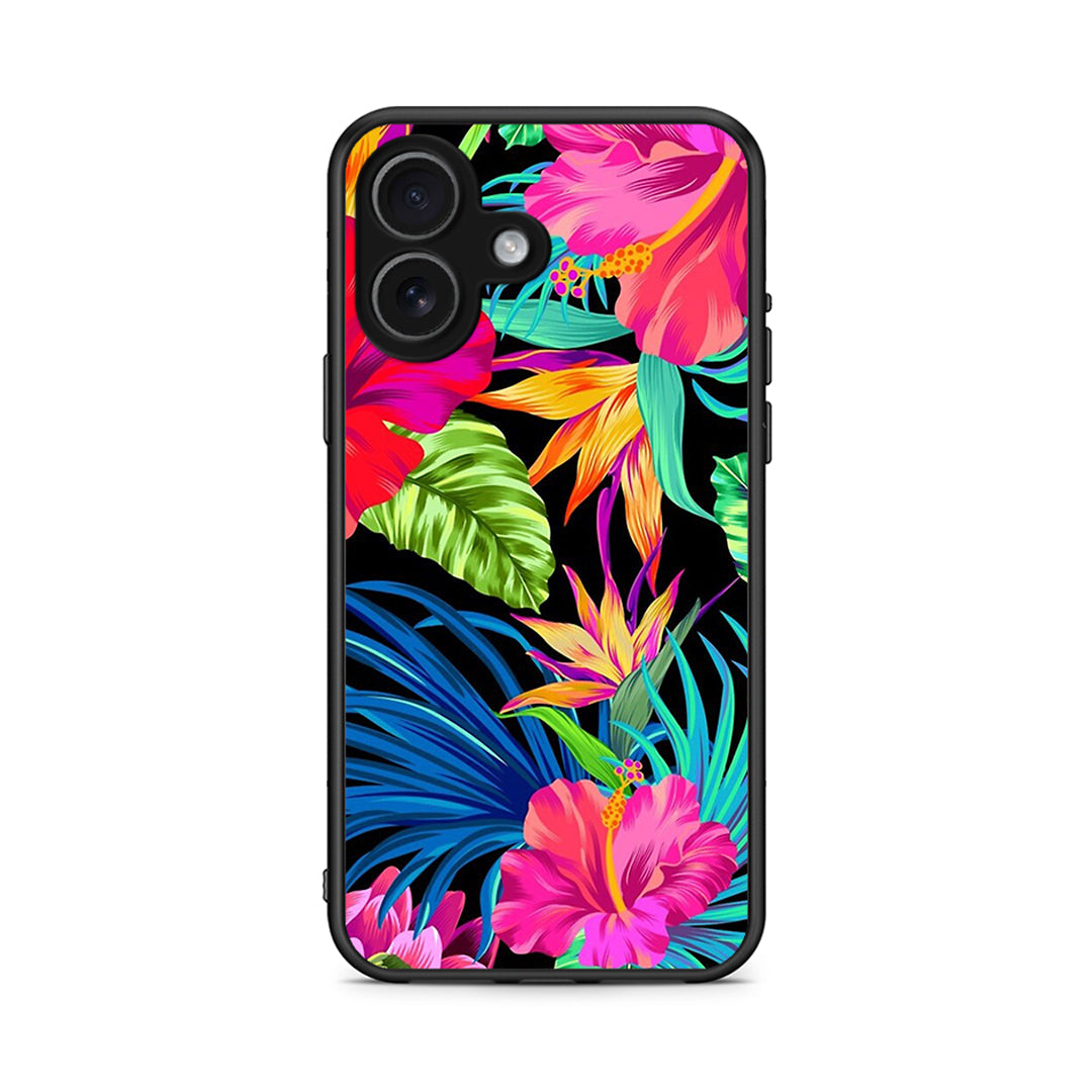 iPhone 17 Tropical Flowers θήκη από τη Smartfits με σχέδιο στο πίσω μέρος και μαύρο περίβλημα | Smartphone case with colorful back and black bezels by Smartfits