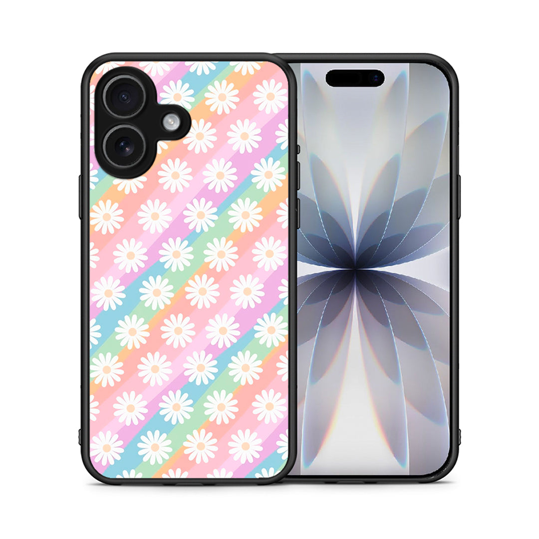 Θήκη iPhone 17 White Daisies από τη Smartfits με σχέδιο στο πίσω μέρος και μαύρο περίβλημα | iPhone 17 White Daisies case with colorful back and black bezels