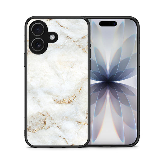 Θήκη iPhone 17 White Gold Marble από τη Smartfits με σχέδιο στο πίσω μέρος και μαύρο περίβλημα | iPhone 17 White Gold Marble case with colorful back and black bezels