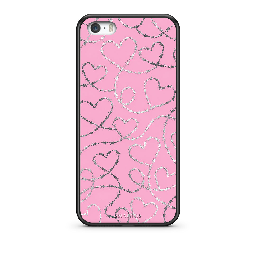 Θήκη iPhone 5 / 5s / SE Barbed Wire Hearts on Pink από τη Smartfits με σχέδιο στο πίσω μέρος και μαύρο περίβλημα | iPhone 5 / 5s / SE Barbed Wire Hearts on Pink case with colorful back and black bezels