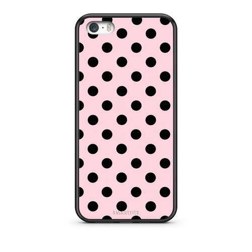 Θήκη iPhone 5 / 5s / SE Black Polka Dots on Pink από τη Smartfits με σχέδιο στο πίσω μέρος και μαύρο περίβλημα | iPhone 5 / 5s / SE Black Polka Dots on Pink case with colorful back and black bezels