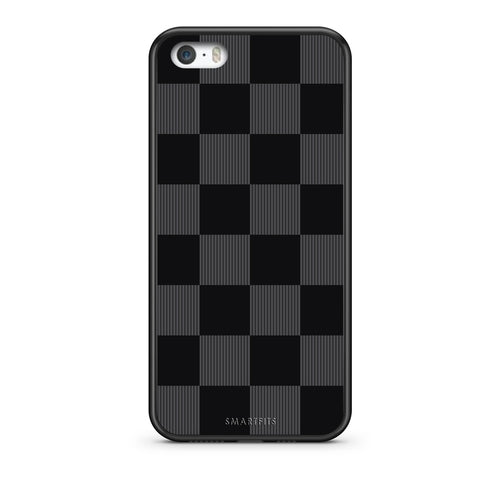 Θήκη iPhone 5 / 5s / SE Black and Charcoal Striped Checks από τη Smartfits με σχέδιο στο πίσω μέρος και μαύρο περίβλημα | iPhone 5 / 5s / SE Black and Charcoal Striped Checks case with colorful back and black bezels