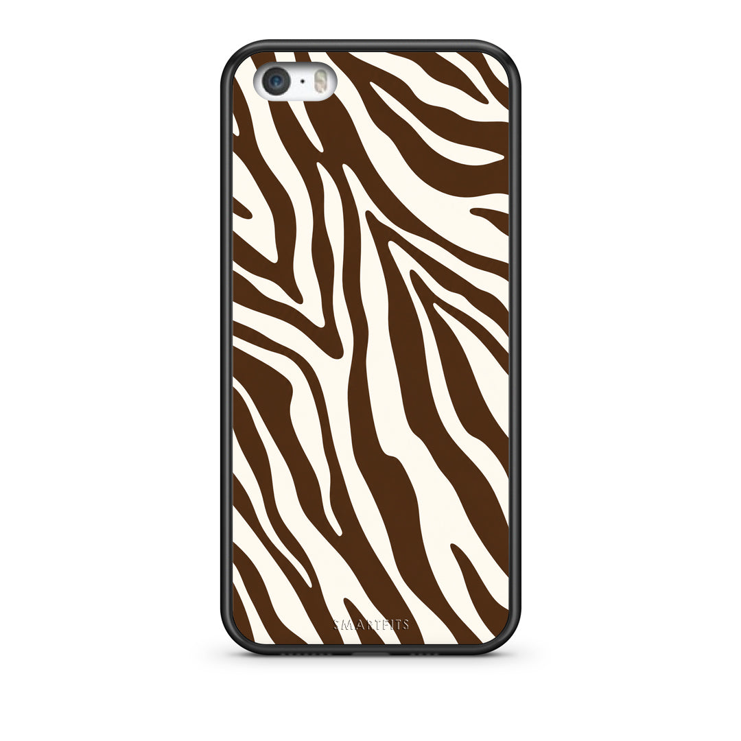 Θήκη iPhone 5 / 5s / SE Brown and Cream Zebra Stripes από τη Smartfits με σχέδιο στο πίσω μέρος και μαύρο περίβλημα | iPhone 5 / 5s / SE Brown and Cream Zebra Stripes case with colorful back and black bezels