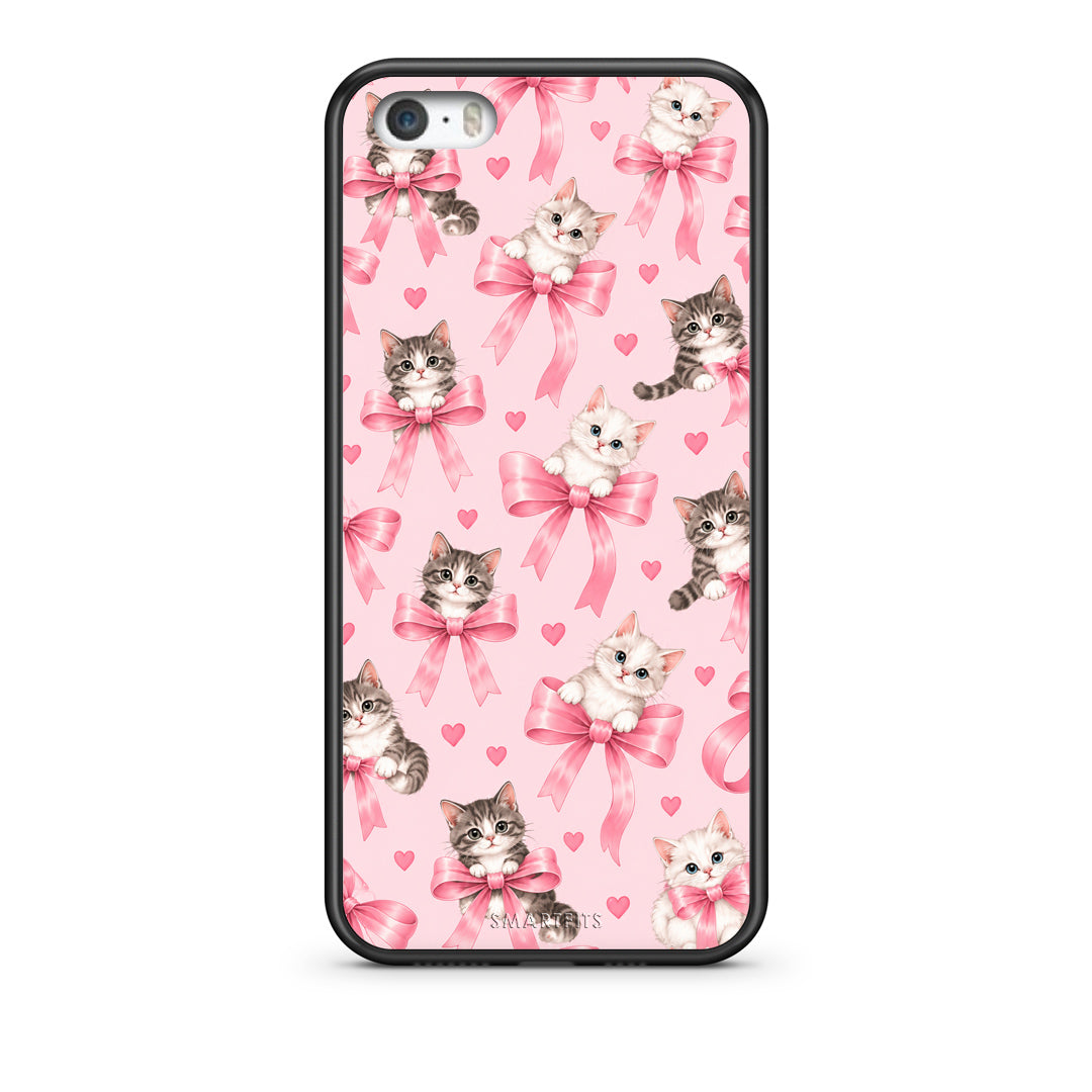 Θήκη iPhone 5 / 5s / SE Kittens and Pink Bows on Pink από τη Smartfits με σχέδιο στο πίσω μέρος και μαύρο περίβλημα | iPhone 5 / 5s / SE Kittens and Pink Bows on Pink case with colorful back and black bezels