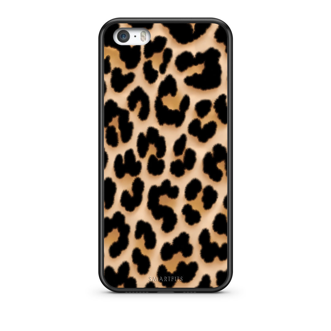 Θήκη iPhone 5 / 5s / SE Leopard Print Tan Large από τη Smartfits με σχέδιο στο πίσω μέρος και μαύρο περίβλημα | iPhone 5 / 5s / SE Leopard Print Tan Large case with colorful back and black bezels