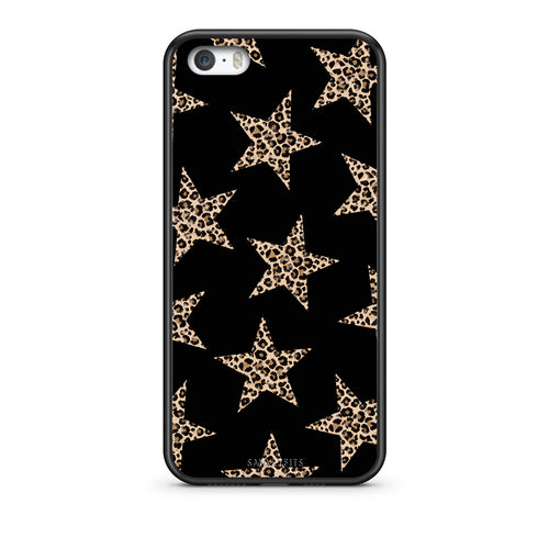 Θήκη iPhone 5 / 5s / SE Leopard Stars on Black από τη Smartfits με σχέδιο στο πίσω μέρος και μαύρο περίβλημα | iPhone 5 / 5s / SE Leopard Stars on Black case with colorful back and black bezels