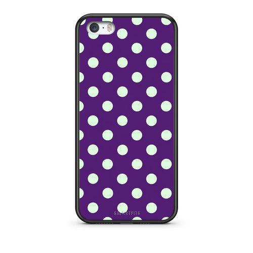 Θήκη iPhone 5 / 5s / SE Mint Polka Dots on Purple από τη Smartfits με σχέδιο στο πίσω μέρος και μαύρο περίβλημα | iPhone 5 / 5s / SE Mint Polka Dots on Purple case with colorful back and black bezels