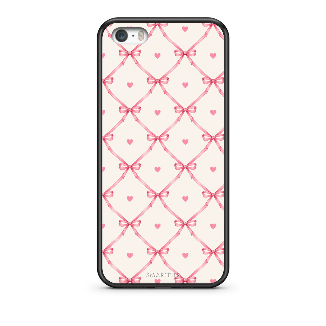 Θήκη iPhone 5 / 5s / SE Pink Bow Lattice and Hearts on Cream από τη Smartfits με σχέδιο στο πίσω μέρος και μαύρο περίβλημα | iPhone 5 / 5s / SE Pink Bow Lattice and Hearts on Cream case with colorful back and black bezels