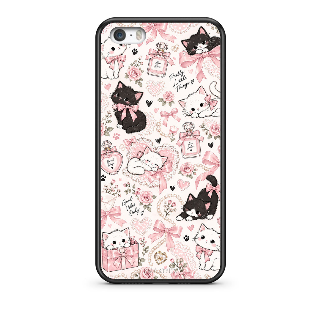 Θήκη iPhone 5 / 5s / SE Pink Bows and Kittens Collage από τη Smartfits με σχέδιο στο πίσω μέρος και μαύρο περίβλημα | iPhone 5 / 5s / SE Pink Bows and Kittens Collage case with colorful back and black bezels