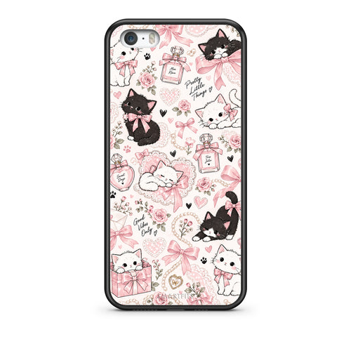 Θήκη iPhone 5 / 5s / SE Pink Bows and Kittens Collage από τη Smartfits με σχέδιο στο πίσω μέρος και μαύρο περίβλημα | iPhone 5 / 5s / SE Pink Bows and Kittens Collage case with colorful back and black bezels