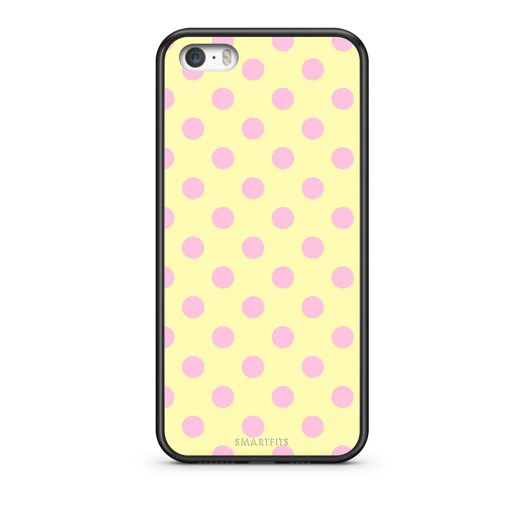 Θήκη iPhone 5 / 5s / SE Pink Polka Dots on Yellow από τη Smartfits με σχέδιο στο πίσω μέρος και μαύρο περίβλημα | iPhone 5 / 5s / SE Pink Polka Dots on Yellow case with colorful back and black bezels