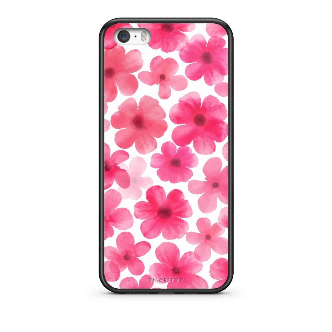 Θήκη iPhone 5 / 5s / SE Pink Watercolour Flowers on White από τη Smartfits με σχέδιο στο πίσω μέρος και μαύρο περίβλημα | iPhone 5 / 5s / SE Pink Watercolour Flowers on White case with colorful back and black bezels