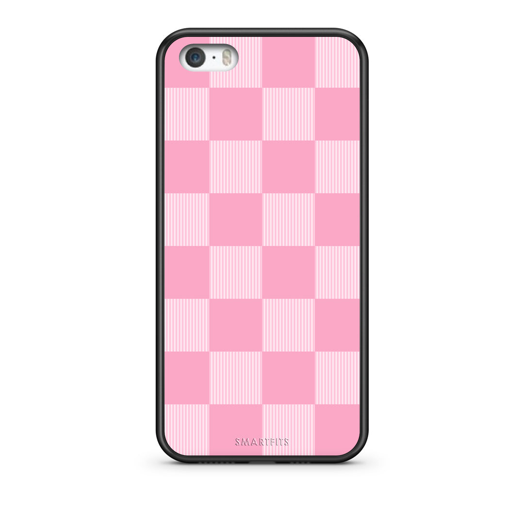 Θήκη iPhone 5 / 5s / SE Pink and White Striped Checks από τη Smartfits με σχέδιο στο πίσω μέρος και μαύρο περίβλημα | iPhone 5 / 5s / SE Pink and White Striped Checks case with colorful back and black bezels