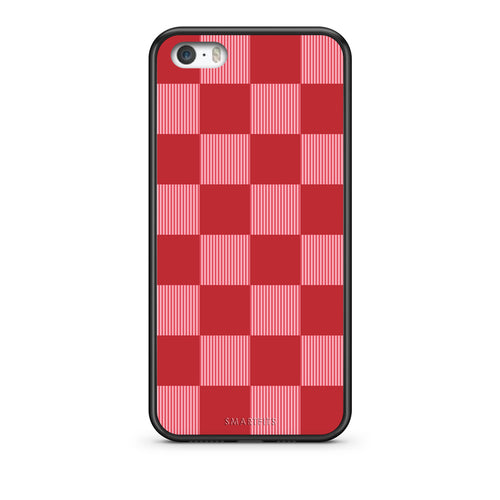 Θήκη iPhone 5 / 5s / SE Red and Pink Striped Checks από τη Smartfits με σχέδιο στο πίσω μέρος και μαύρο περίβλημα | iPhone 5 / 5s / SE Red and Pink Striped Checks case with colorful back and black bezels