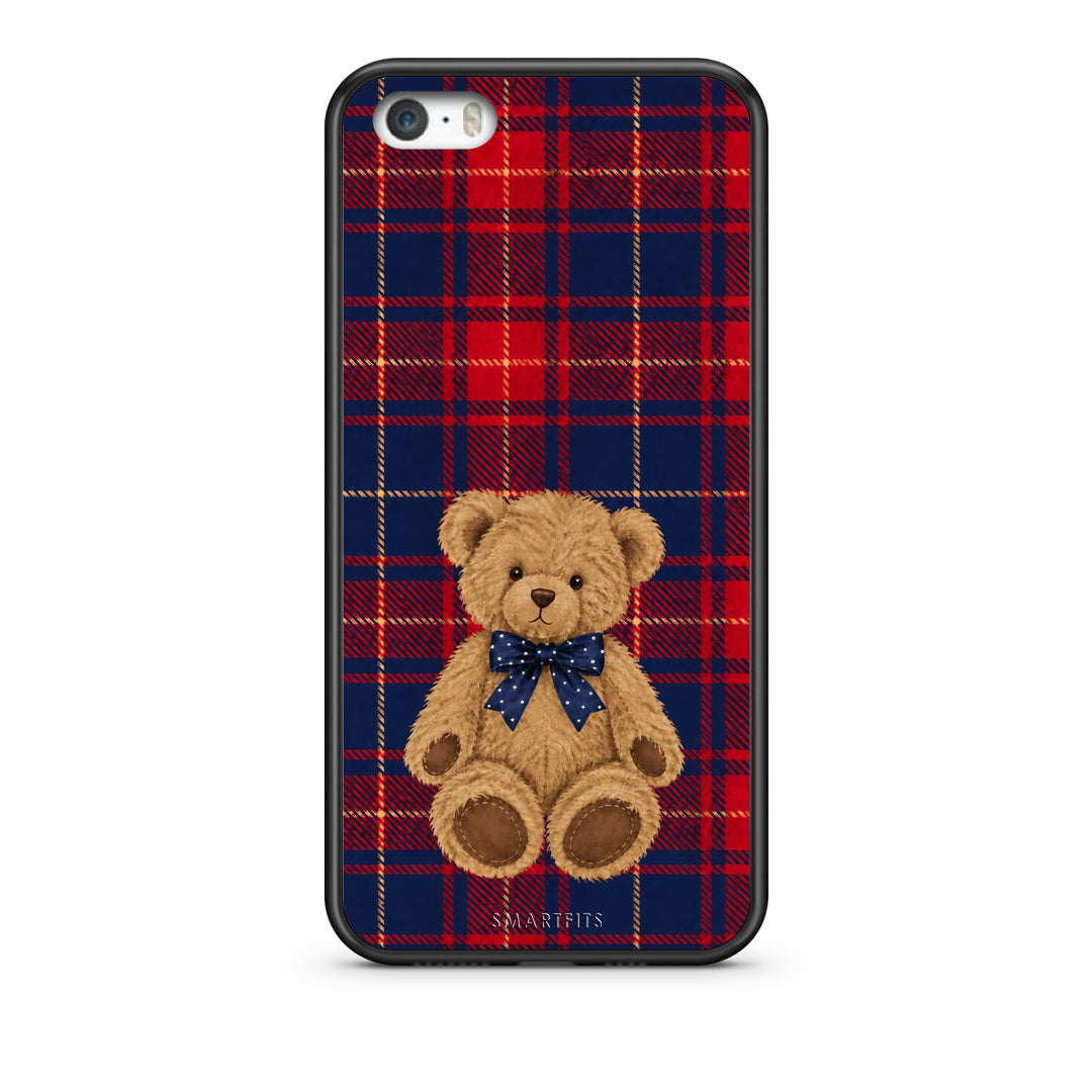 Θήκη iPhone 5 / 5s / SE Teddy Bear on Red and Navy Tartan από τη Smartfits με σχέδιο στο πίσω μέρος και μαύρο περίβλημα | iPhone 5 / 5s / SE Teddy Bear on Red and Navy Tartan case with colorful back and black bezels