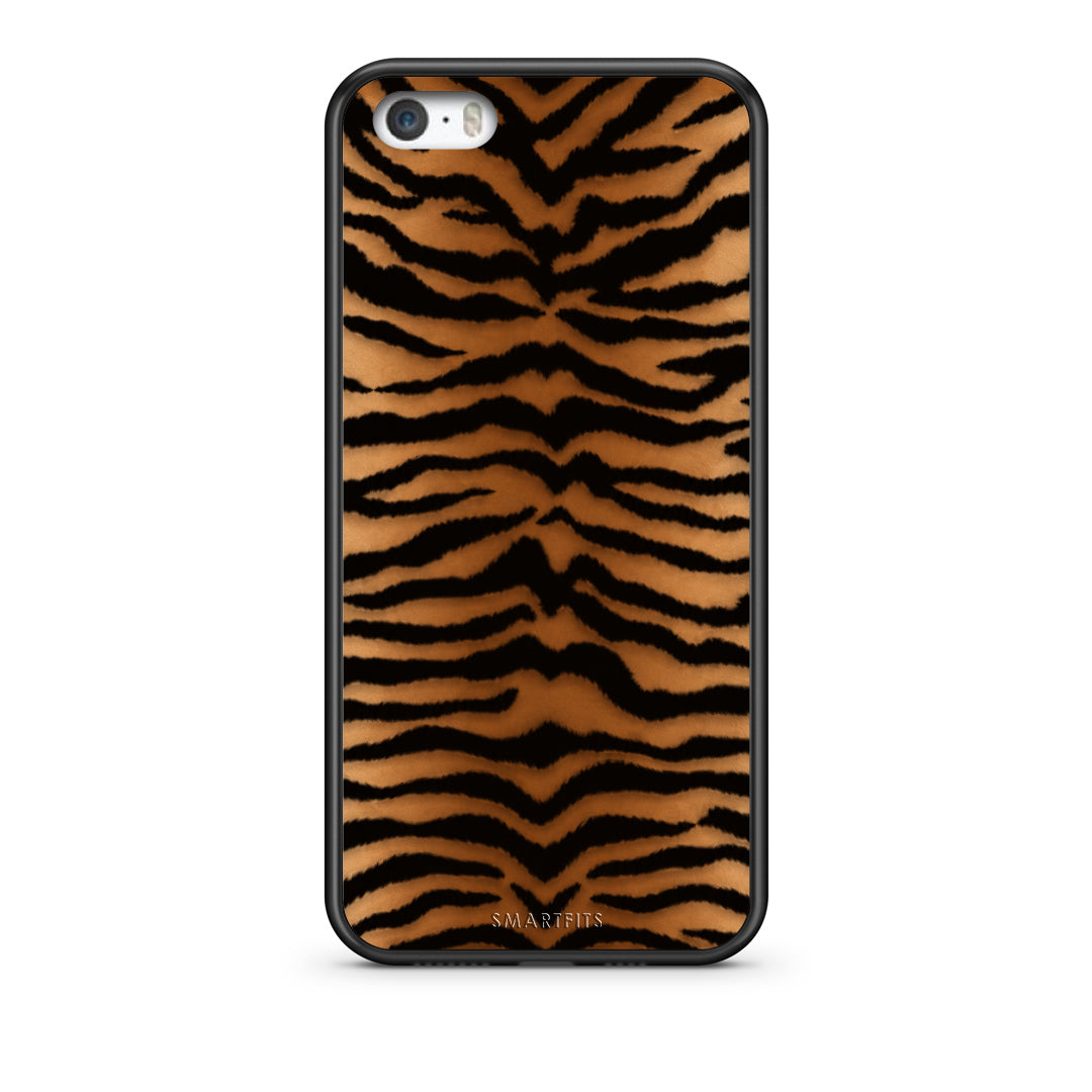 Θήκη iPhone 5 / 5s / SE Tiger Print Orange and Black από τη Smartfits με σχέδιο στο πίσω μέρος και μαύρο περίβλημα | iPhone 5 / 5s / SE Tiger Print Orange and Black case with colorful back and black bezels
